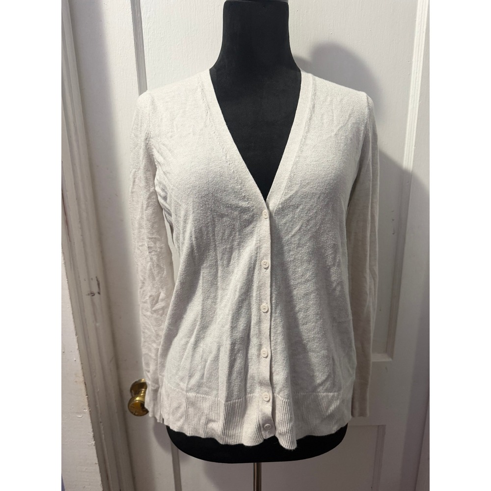 Old Navy Beige Button Down Knit Cardigan V-Neck Sweater Medium Cotton Blend